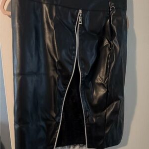 Black Faux Leather Skirt with Front Zipper